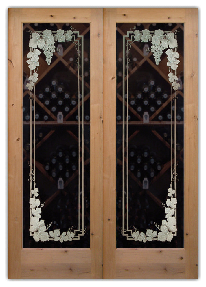 Wine Door - Vineyard Grapes Garland - Primed - 32" x 84" - Knob on Right -...