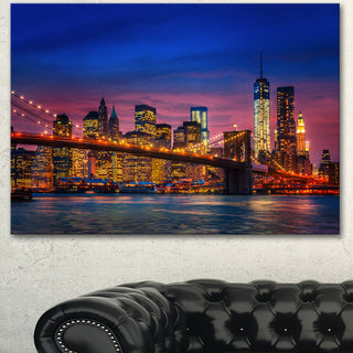 Manhattan with Lights and Reflections, Extra Large Canvas Art Print, 60"x28"
