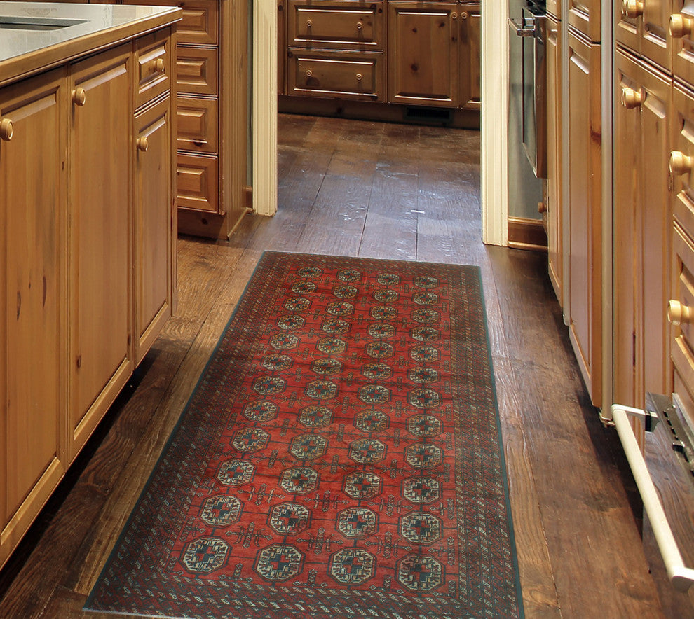 Vintage Distressed Dany Red/Black Runner, 3'11x7'8