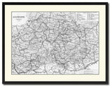 Central Germany Vintage Map Print On Canvas With Black Custom Frame, 28" X 37"