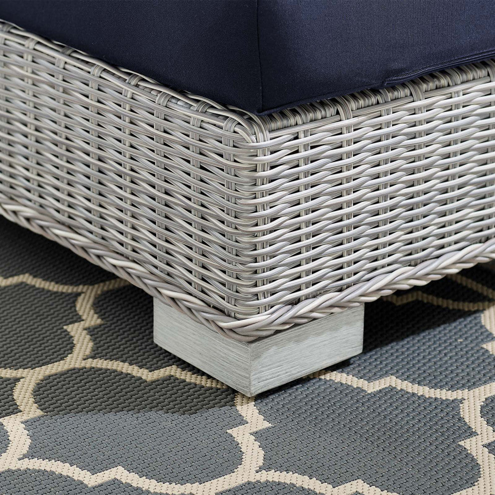 Lounge Chair, Sunbrella, Rattan, Wicker, Gray Blue Navy, Modern, Outdoor