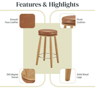 Deandre Backless Swivel Counter Stool, Borneo Chocolate, Pu