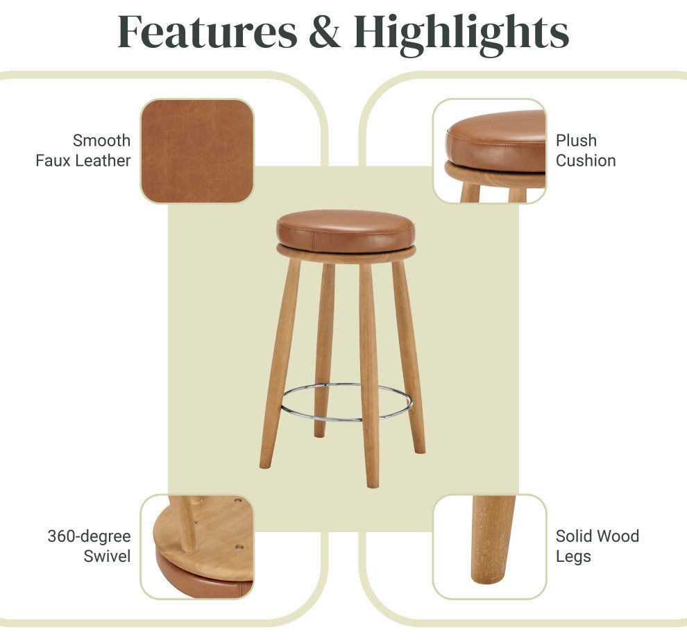 Deandre Backless Swivel Counter Stool, Borneo Chocolate, Pu