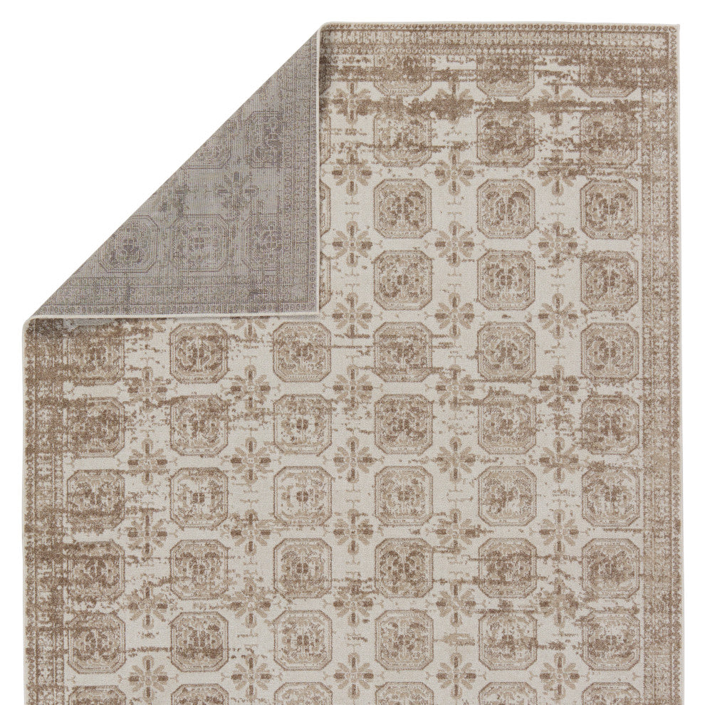 Machine Washable Vibe by Jaipur Living Milea Trellis Tan/ Cream Area Rug, 2'8"x1