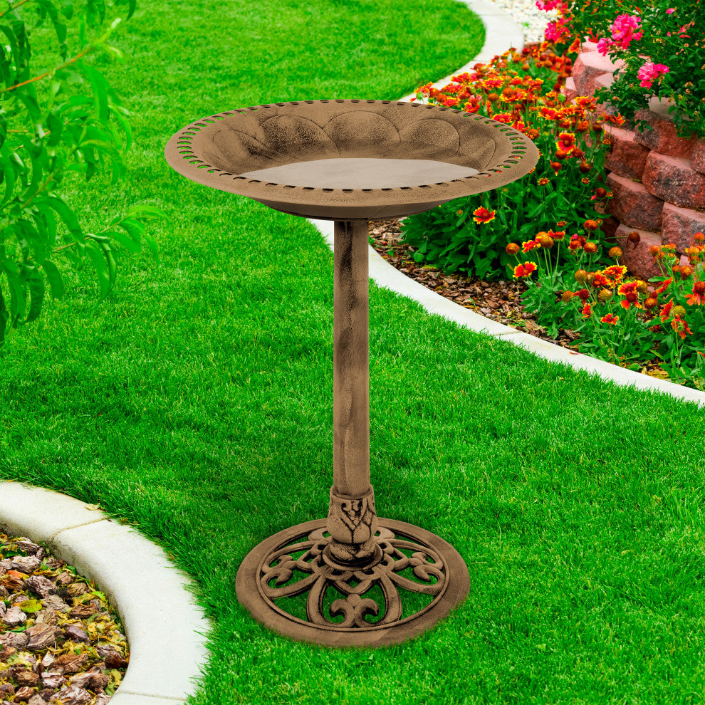 Antique Bird Bath- Weather Resistant Resin Birdbath with Vintage Scroll Design