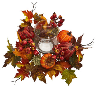 Pumpkin, Gourd, Berry and Maple Leaf Artificial Arrangement Candelabrum