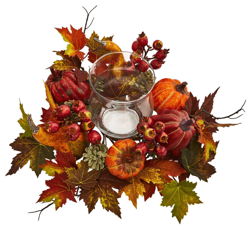 Pumpkin, Gourd, Berry and Maple Leaf Artificial Arrangement Candelabrum