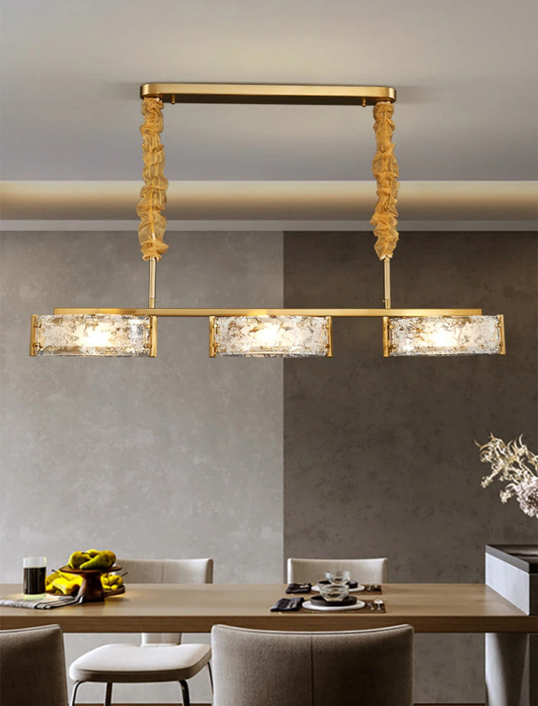 Tongeren | Gold Long Art Glass 3 Head Design Creative Led Luxury Chandelier