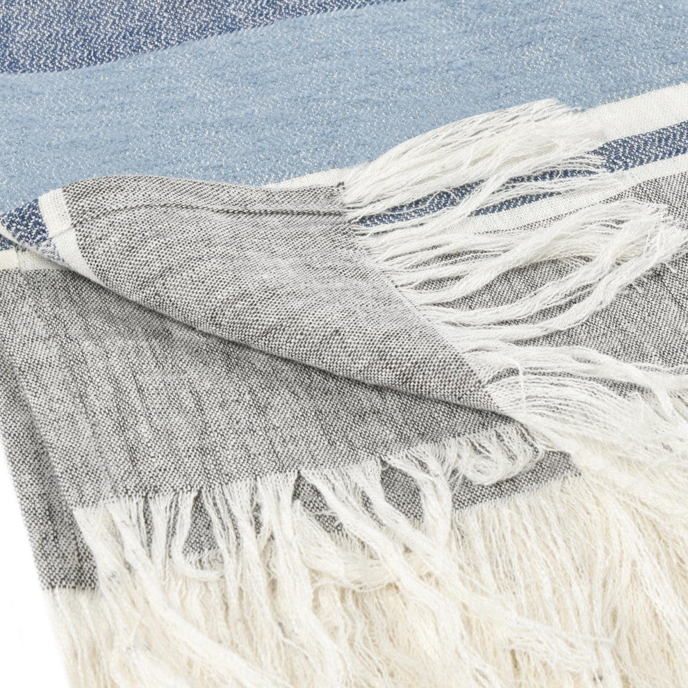 Lima 100% Belgian Linen 50"x70" Throw Blanket Blanket, Blue