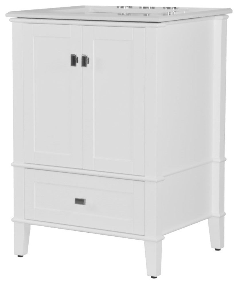 25" Single Vanity, White With Engineered Stone Top