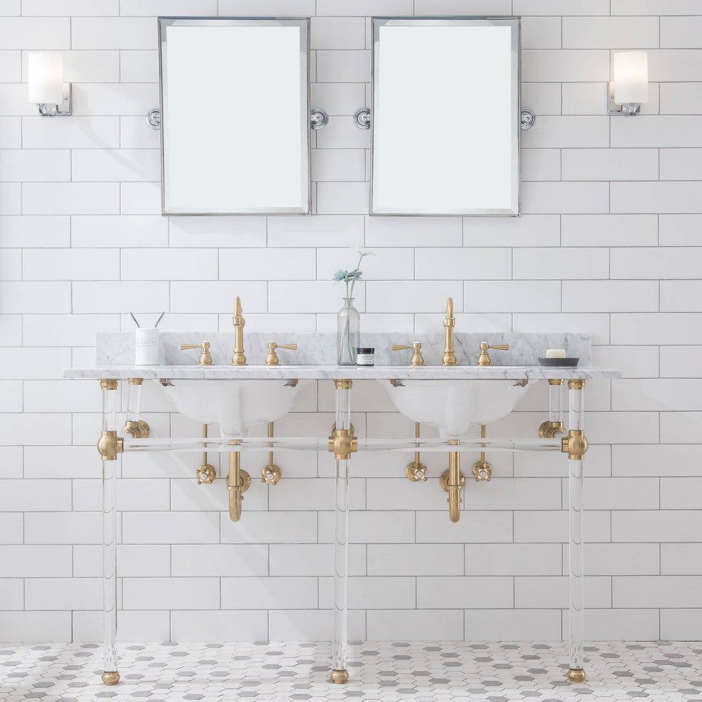 Empire 60" Wide Double Wash Stand Only, Satin Brass