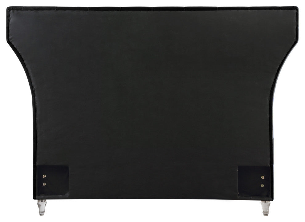 Kira Velvet Upholstered Bed, Black, Queen