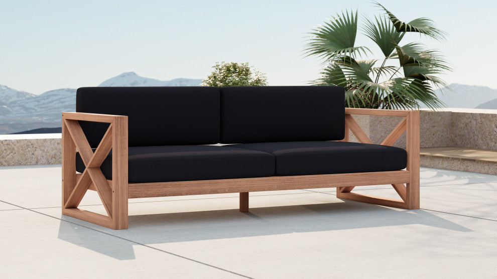 Anguilla Waterproof Fabric Upholstered Outdoor Sofa, Black