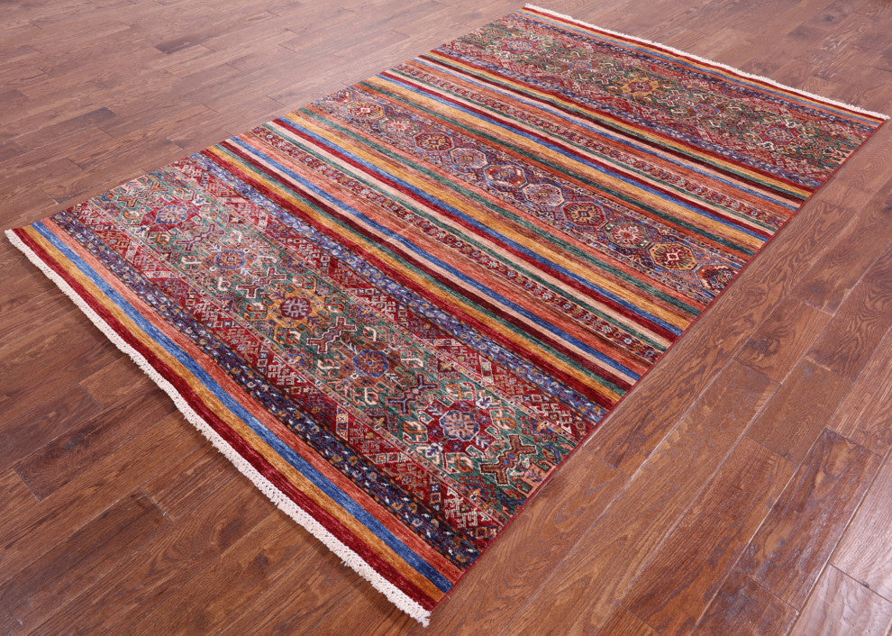 5' 7" X 8' 6" Super Kazak Khorjin Handmade Wool Rug - Q12751