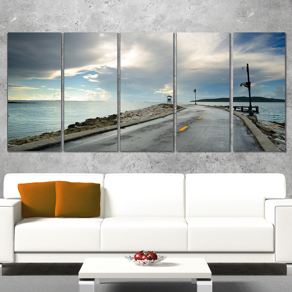 "Vintage Pathway into the Ocean" Sea Bridge Wall Artwork, 5 Panels