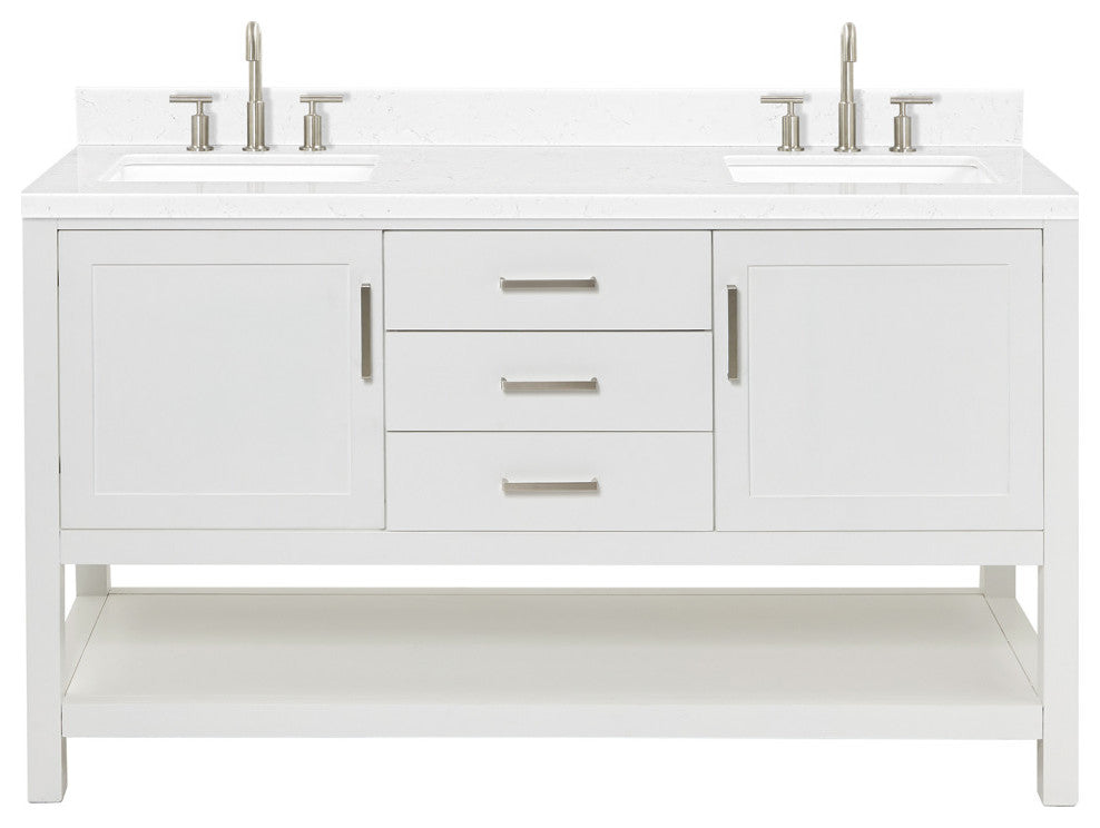 Ariel Bayhill 60" Double Rectangle Sink Bathroom Vanity, Carrara Quartz