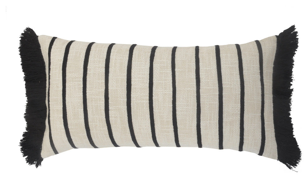 Stiped Ivory and Black Fringe Pillow