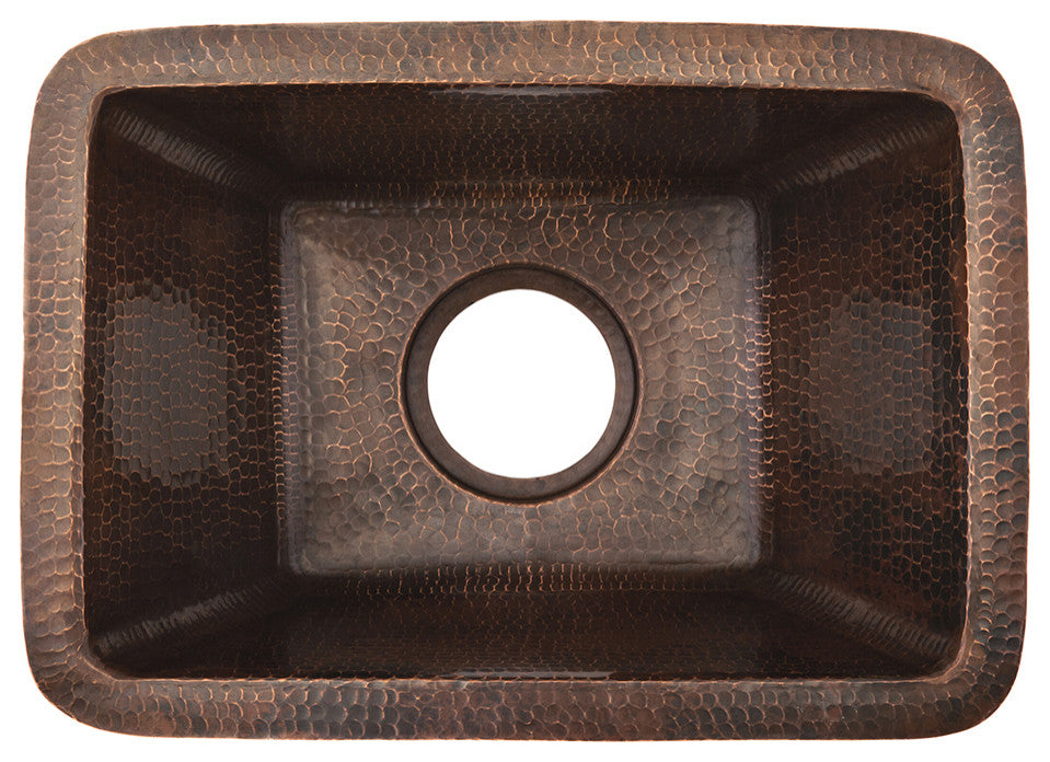 17" Rectangle Copper Prep Sink, 3.5" Drain Opening, Drain & Accessories