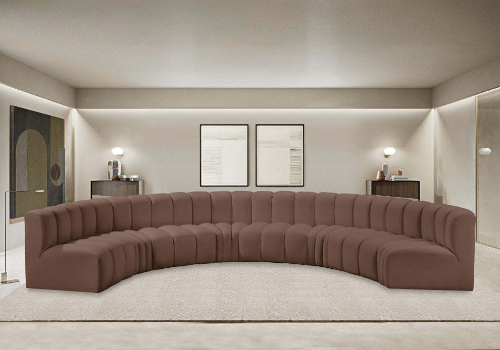 Arc Vegan Leather Upholstered 8-Pc. Inward Curved Modular Sectional, Brown
