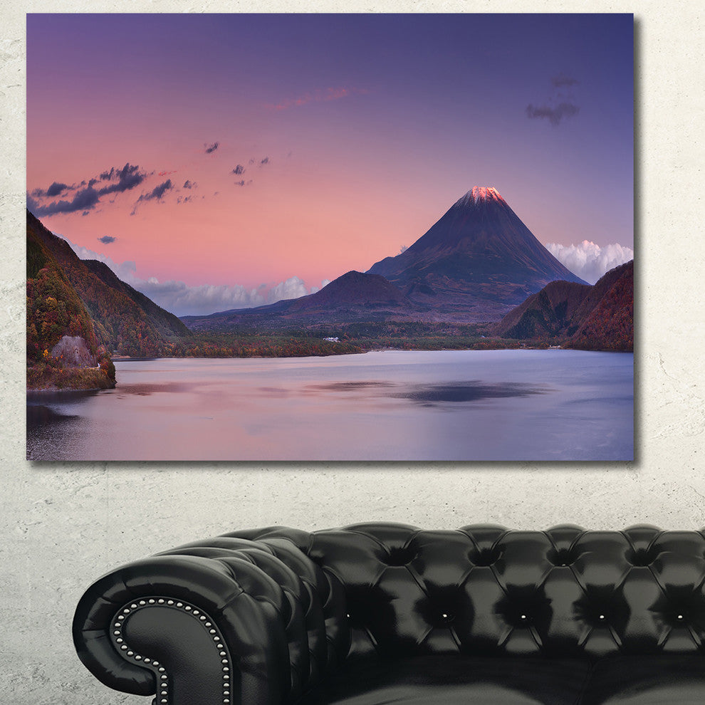 Sunset at Mount Fuji and Lake Motosu, Modern Landscape Canvas Art, 40"x30"