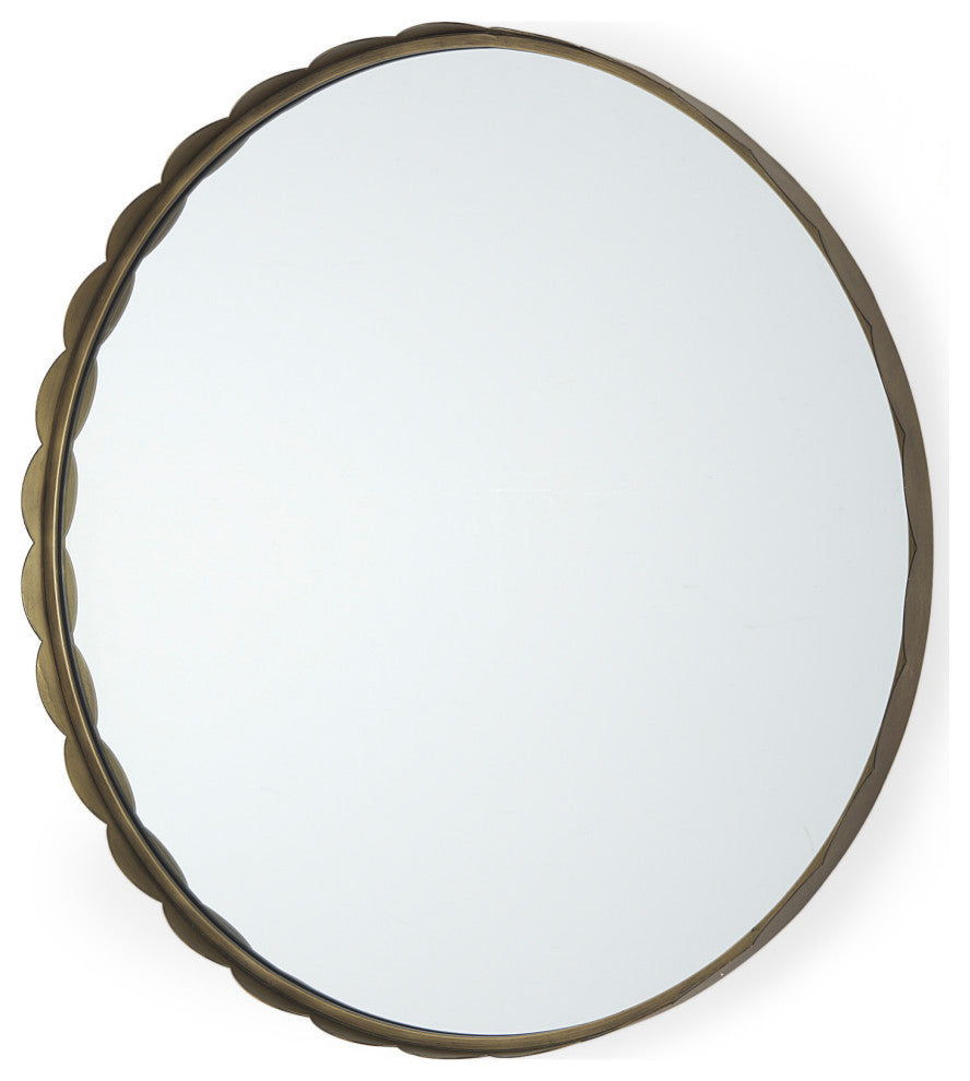 Adelaide 29.7" Gold Metal Scallop Edge Round Mirror