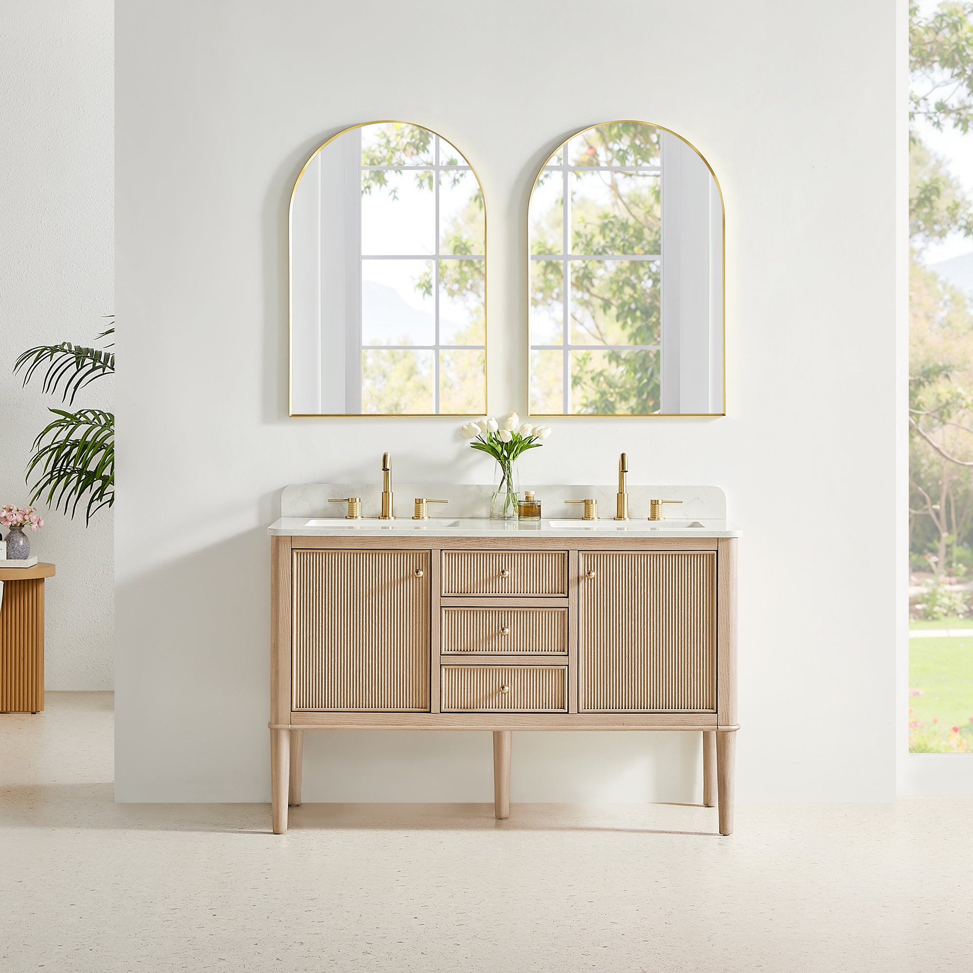 Blaise Bathroom Vanity, Light  Oak, 54" Double, No Mirror
