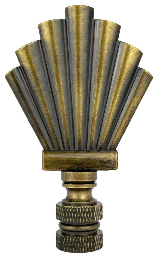 Royal Designs Art Deco Motif Finial, Polished Brass, Antique Brass, Single