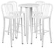 24'' Round White Metal Indoor-Outdoor Bar Table Set, 4 Vertical Slat Barstools