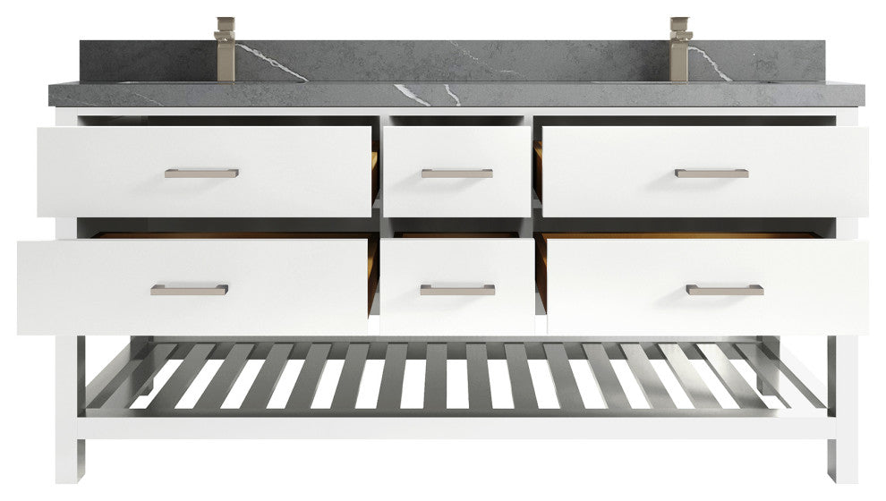 Parker 72 Double Sink Bath Vanity in White 2" Piatra Gray