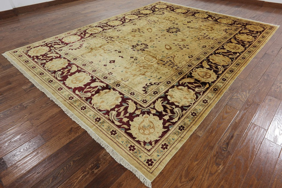 Ivory Handmade Oushak Hand-Knotted Peshawar Chobi Wool Rug, 9'x12'