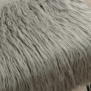 Mongolian Fur Ottoman, Gray, 19''x13''x17''
