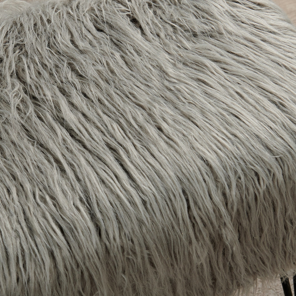 Mongolian Fur Ottoman, Gray, 19''x13''x17''