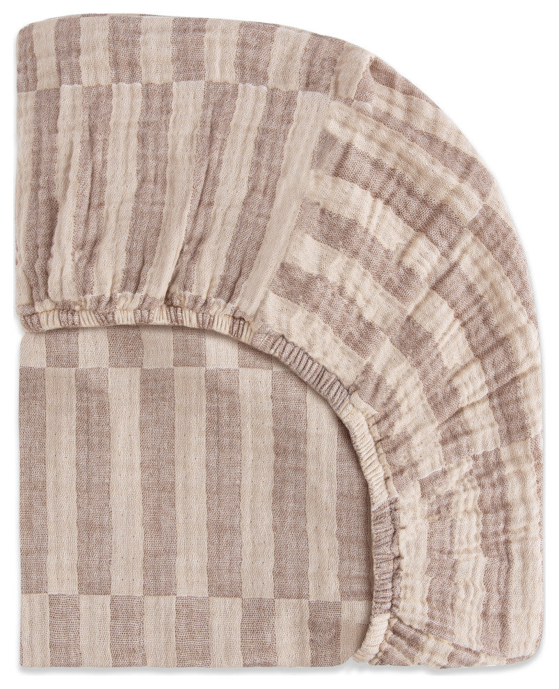 All-Stages Midi Crib Sheet, GOTS Certified Organic Muslin Cotton, Cocoa Stripe