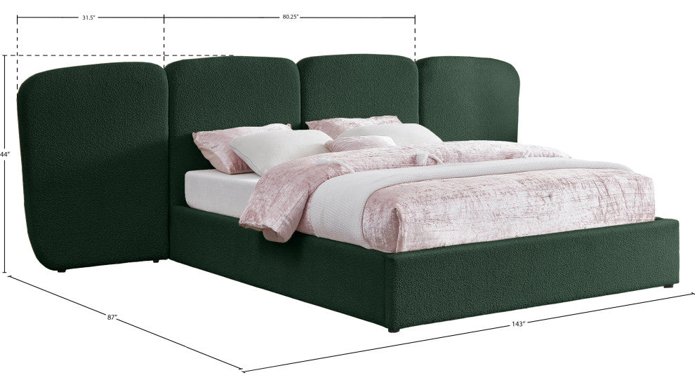 Shiloh Boucle Fabric Upholstered Bed, Green, King