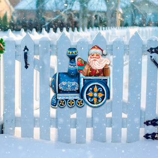 Train Riding Santa, Wooden Decorative Door Hanger
