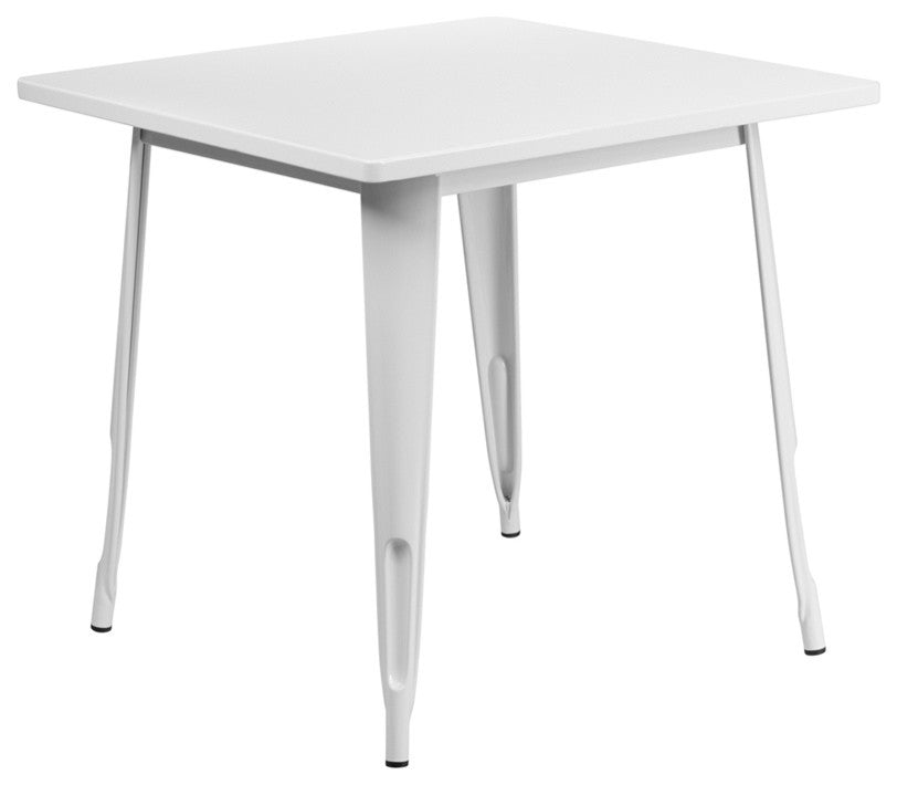 Commercial Grade 31.5" Square White Metal Indoor-Outdoor Table