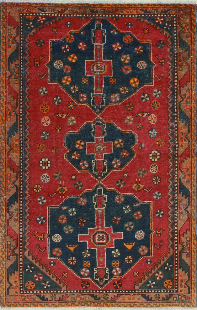 Fine Vintage Distressed Dagobert Red/Charcoal Rug, 4'0 x 6'8