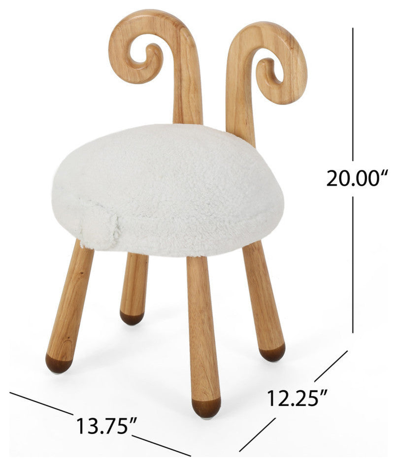 Arlene Stoolimals Collection, Faux Fur Sheep Stool, White, Natural