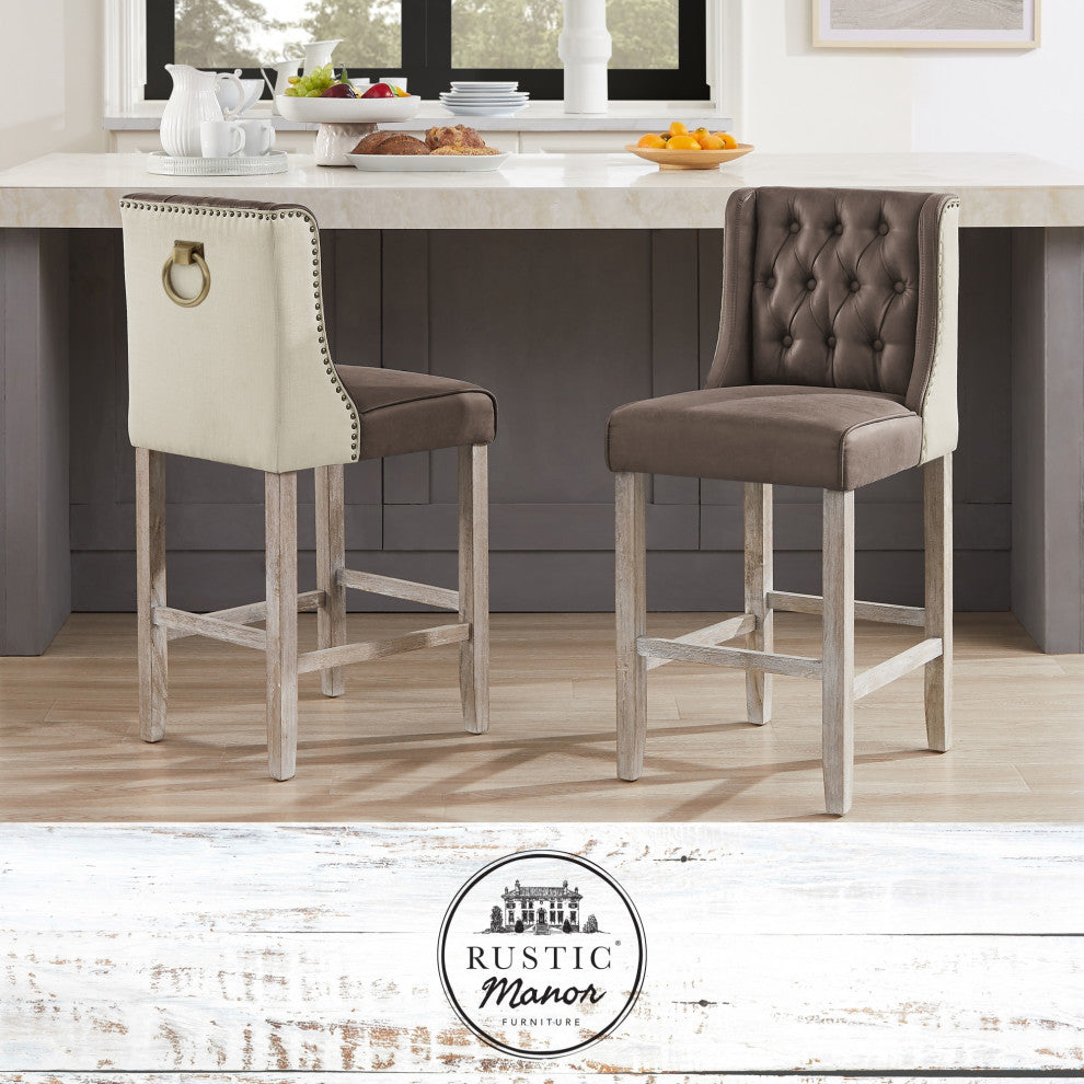 Rustic Manor Kaileigh Counter Stool, Leather PU, Brown