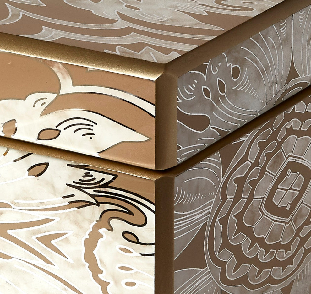 Handmade Reverse Painted Mirror Rectangular Box, Beige