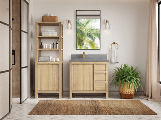 Elizabeth Oak 36" Left Offset Sink Vanity, White 2" Piatra Gray