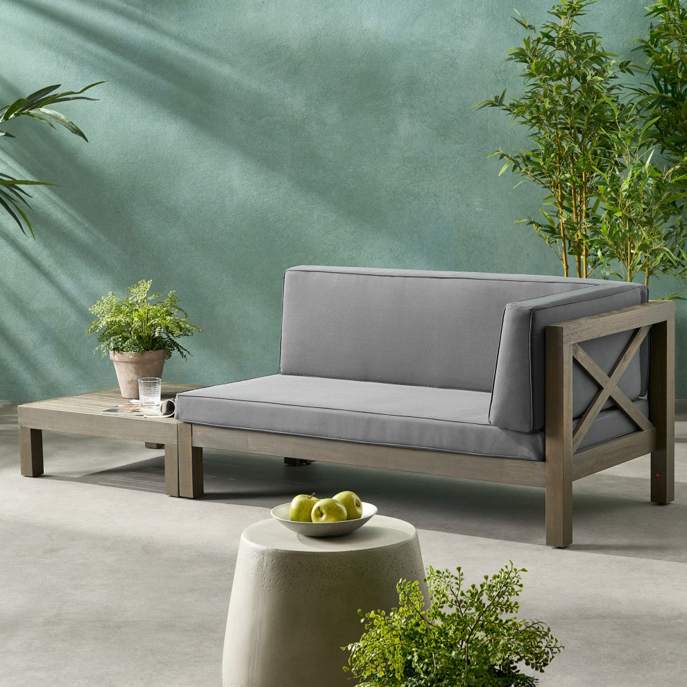 Keith Outdoor Right Arm Loveseat and Coffee Table Set, Dark Gray/Gray