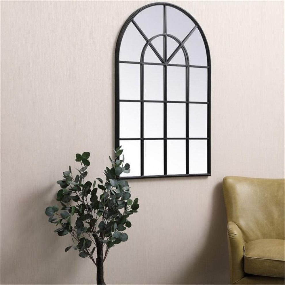 Elegant Decor Motif 47" x 32" Mid Century Metal Windowpane Frame Mirror in Black