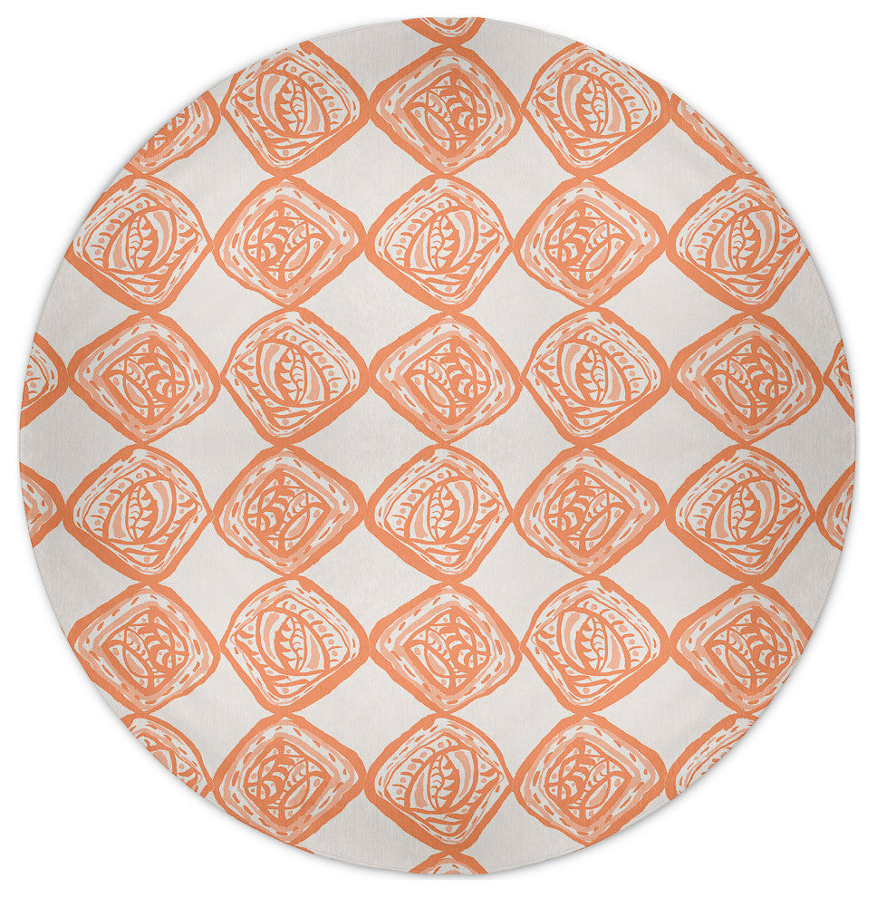 Cowry Check Rug, Orange, 5' Round