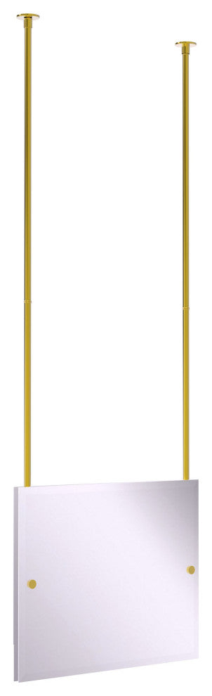 Frameless Landscape Ceiling Hung Mirror with Beveled Edge, Polished Brass