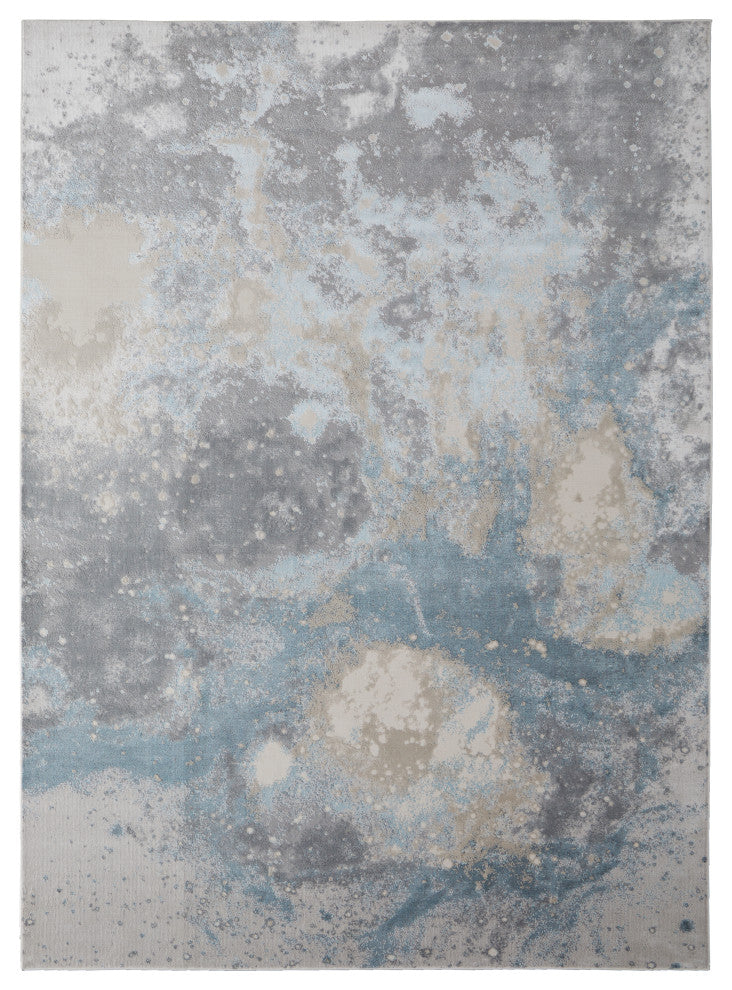 Oria Industrial Abstract Area Rug, Blue/Gray/Ivory, 12'x15'