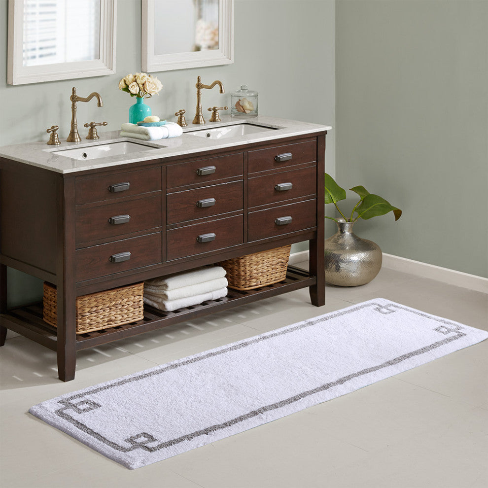 Madison Park Evan High Pile Bordered Bathroom Rug, Blue, White, Small