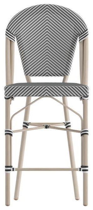 Marseille Stackable Indoor/Outdoor Bistro 26" High Barstool, Commercial Grade, Black & White/Light Natural Frame