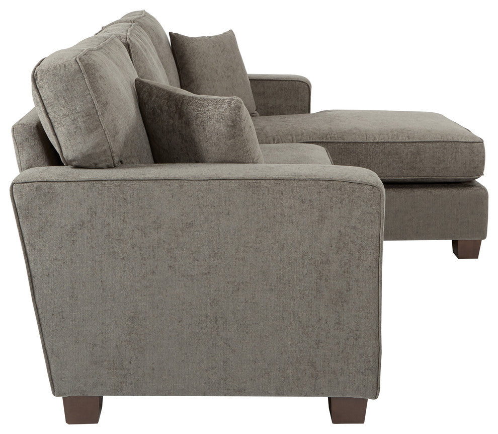 Russell Sectional, Taupe fabric With 2 Pillows and Coffeeed Legs