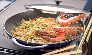French Enameled Cast Iron Wok with Glass Lid